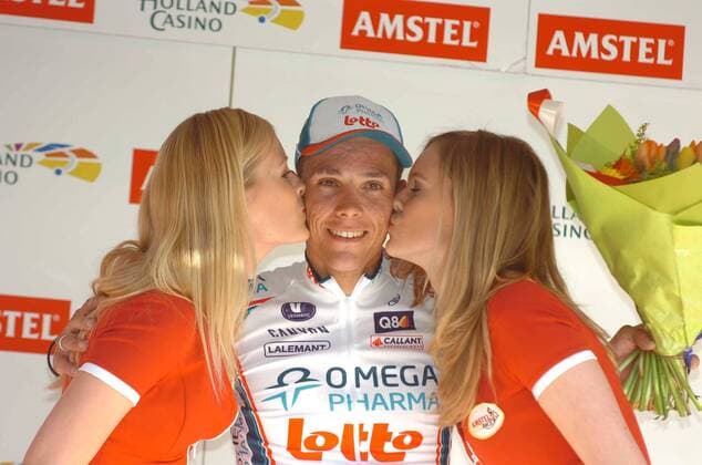 2010, Amstel Gold Race, Team Omega Pharma - Lotto 2010, Sieger Philippe Gilbert , Valkenburg Cauberg  o0 Jubel Freude Hostess, Hostessen, Frau, girl