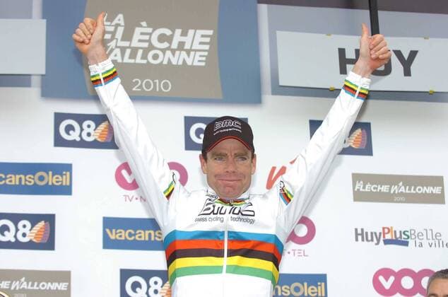 Huy 2010, La Fleche Wallonne, Team Bmc Racing 2010, Sieger Evans Cadel,  o0 Jubel Freude Siegerehrung Wallonischer Pfeil