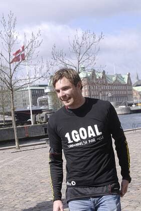 DENMARK COPENHAGEN .Stephan Andersen, National football player and goal keeper and with Bröndby IF football club member Kick start 1goal today to help african kids to education them, 1goal is in copperation wit FIFA and danish national Football team and danish NGO Ibis world Championship in south africa ,Danish minister for development and DANIDA come with money to support 1goal project in Africa , 27, April 2010  o0 soziales Engagement, Sozialengagement