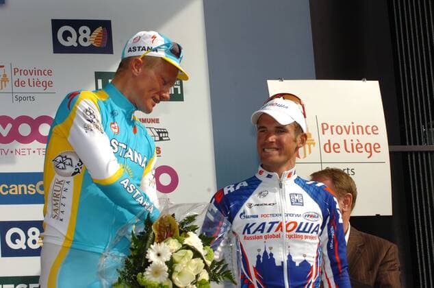 2010, Liege - Bastogne - Liege, Sieger Alexander Vinokourov l. Astana und Alexandr Kolobnev Katusha, Ans  o0 Jubel Freude
