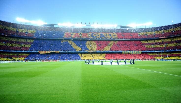 Fußball, Stadiongeschichte FC Barcelona FC Barcelona, Barca, Fanchoreografie Barcelona im Camp Nou Stadion -  o0 Sportstätte, Stadion, Totale