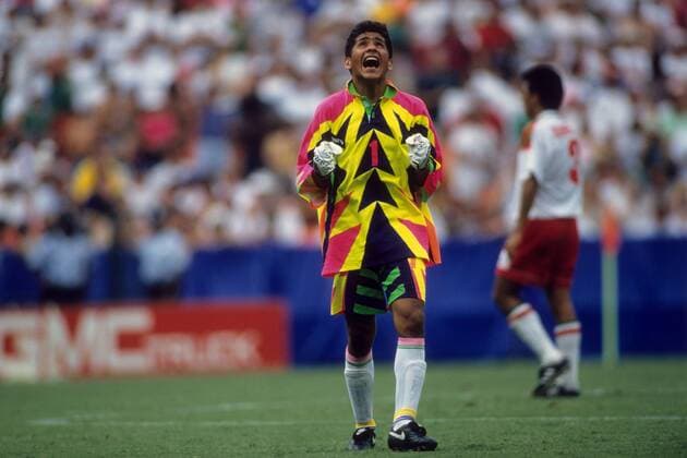 Torwart Jorge Campos (Mexiko) jubelt Fußball WM Herren WM 1994, Länderspiel, Nationalteam, Nationaltrikot Einzelbild Washington DC, D.C. Freude, Begeisterung,