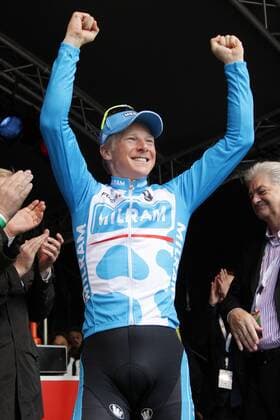 01.05.2010, Radrennen Rund um den Finanzplatz Eschborn-Frankfurt (ehemals Rund um den Henninger-Turm ). Siegerehrung, Sieger Fabian Wegmann (Team Milram). o0 Jubel Freude