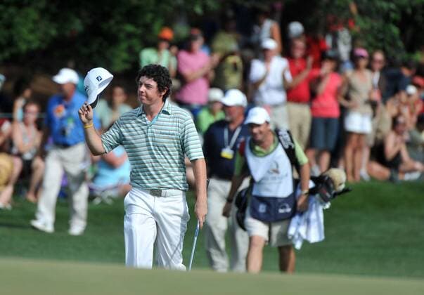 Rory McIlroy (Northern Ireland) walks up the 18th green during the final round of the Quail Hollow Tournament in Charlotte, North Carolina on May 2, 2010. McIlroy won the Quail Hollow 15-under-par for a combined score of 273.  CHA20100502348 o0 Mc Illroy, Nordirland, Jubel, Freude, Sieg, Sieger,
