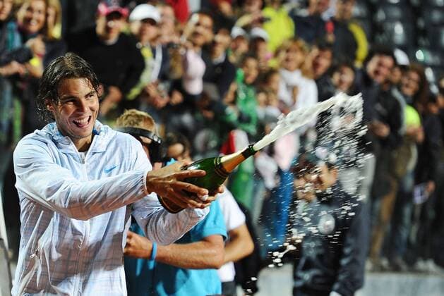 Rafael Nadal (ESP) gewinnt das Finale der Internazionali BNL d Italia ATP World Tour Masters 1000 - AntoniettaxBaldassarre o0 Jubel, Freude, Sieg, Sieger, Siegerehrung, Sektdusche, Champagnerdusche
