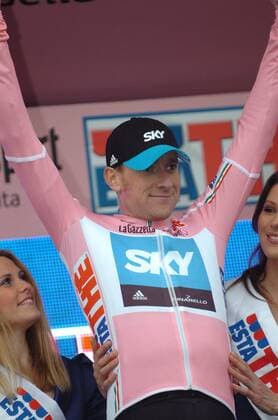 2010, Giro d Italia, Amsterdam - Amsterdam: Team Sky 2010, Bradley Wiggins im rosa Trikot -  o0 Siegerehrung Freude
