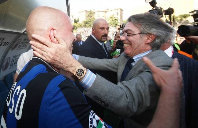 Präsident Massimo Moratti und Esteban Cambiasso (L) jubeln - Inter Mailand ist Italienischer Meister -  o0 Jubel Freude Funktionär