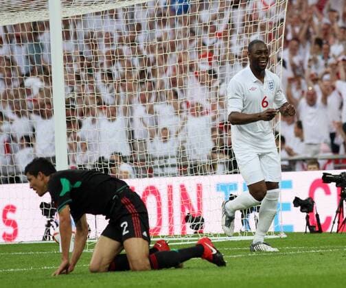 England s Ledley King (R) celebrates scoring his sides opening goal International Friendly - England vs Mexico - 24th May, 2010 EDITORIAL USE ONLY. No use with unauthorised audio, video, data, fixture lists, club league logos or live services. Online in-match use limited to 120 images, no video emulation. No use in betting, games or single club league player publications.