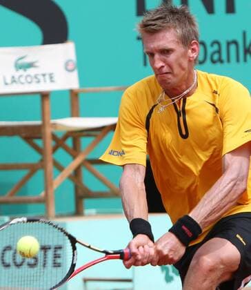 Jarkko Nieminen of Finland hits a shot during his French Open first round match at Roland Garros in Paris on May 25, 2010.  PAR20100525722