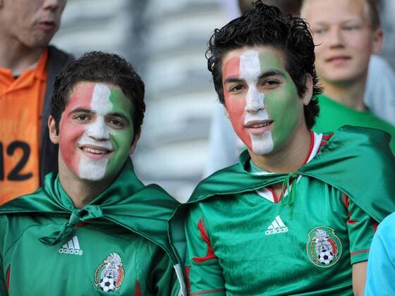 FUSSBALL - Testspiel FREIBURG,26.MAI.10 -, Laenderspiel, Mexiko. Bild zeigt Fans.  o0 Fan, Zuschauer Gesichtsbemalung, Nationalfarben