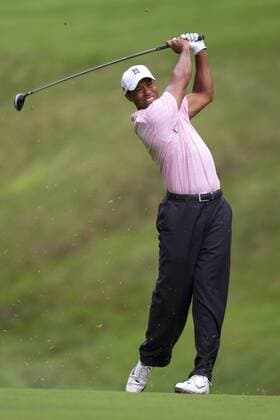 05 JUN 2010: Tiger Woods (USA) hits his 2nd shot to the par 5, 15th hole during the 3rd round of the Memorial Tournament held at Muirfield Village G.C. in Dublin, Ohio. Icon43910060574933 EDITORIAL USE ONLY