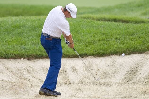 05 JUN 2010: Ricky Barnes (USA) hits his 2nd shot on the 18th hole from a fairway bunker during the 3rd round of the Memorial Tournament held at Muirfield Village G.C. in Dublin, Ohio. Icon43910060576393 EDITORIAL USE ONLY