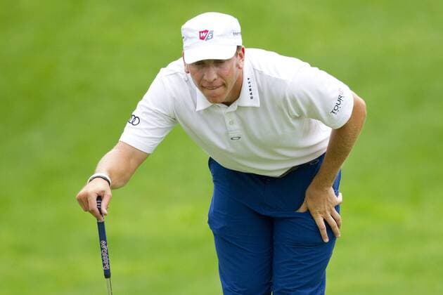 05 JUN 2010: Ricky Barnes (USA) lines up a putt on the 16th green during the 3rd round of the Memorial Tournament held at Muirfield Village G.C. in Dublin, Ohio. Icon43910060575323 EDITORIAL USE ONLY
