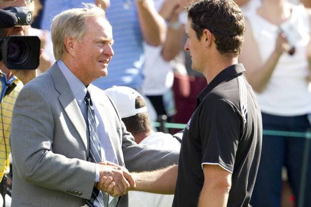 Justin Rose (England) shakes hands with Memorial Tournament founder, Jack Nicklaus (USA), after the final round of the Memorial Tournament held at Muirfield Village G.C. in Dublin, Ohio. Icon4391006067989 EDITORIAL USE ONLY