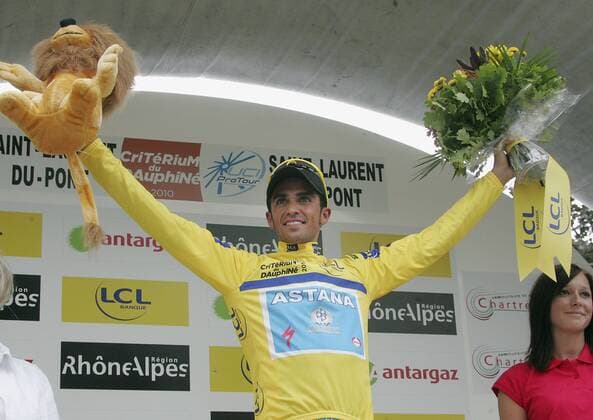 07.06.2010 Criterium du Dauphine Libere: 1. Etappe , Evian-les-Bains - Saint-Laurent-du Point, Alberto CONTADOR - Astana, im gelben Trikot