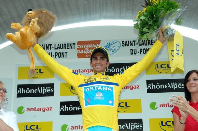 Alberto Contador (SPA Astana) - Leader Classification Overall - Event: Criterium du Dauphine Libere 2010 - Stage 1 - Evian-les-Bains to Saint-Laurent du Pont 191.5 km -  o0 Jubel Freude