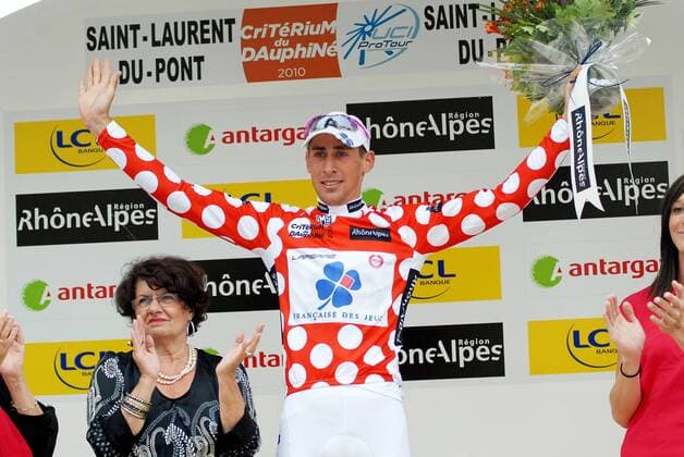 Matthieu Ladagnous (FRA Francaise des Jeux) - Leader Classification Mountains - Event: Criterium du Dauphine Libere 2010 - Stage 1 - Evian-les-Bains to Saint-Laurent du Pont 191.5 km - Date: 07.06.2010 - Location: Saint Laurent du Pont -  o0 Jubel Freude