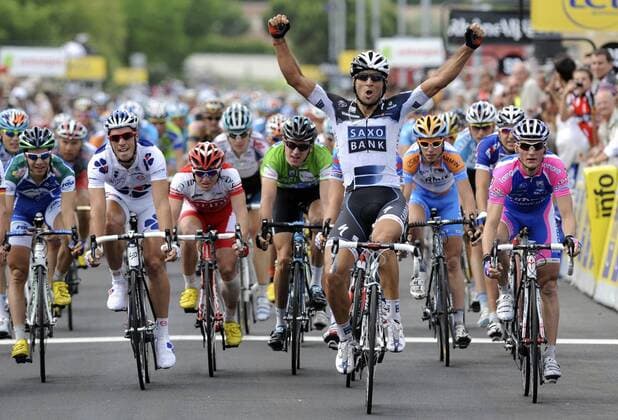 2.Etappe - Criterium du Dauphine Libere - - Annonay Bourg-Saint-Andeol - 08.06.2010 - Etappensieger JUAN JOSE HAEDO (ARG, 2.R) - SAXO BANK -PhotoxNews-  o0 Jubel Freude