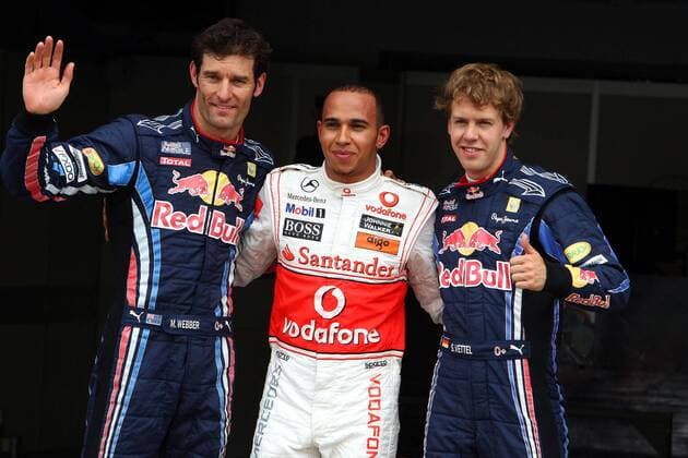 Qualifying GP of Canada 2010, from left: Mark Webber, Red Bull Racing, Lewis Hamilton, McLaren Mercedes - Pole Position, Sebastian Vettel, Red Bull Racing, Formel 1, GP Canada in Montreal, 12.06.10