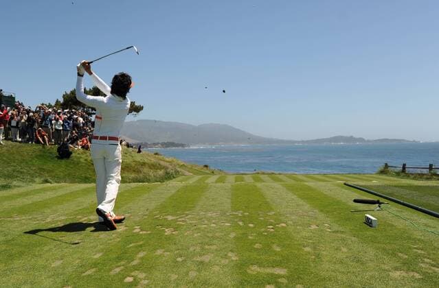 Ryo Ishikawa of Japan hits off of the 7th tee box during a practice round prior to the 2010 U.S. Open at the Pebble Beach Links Golf Course, Monterey, California, on June 16, 2010.  SFP20100616315 Monterey