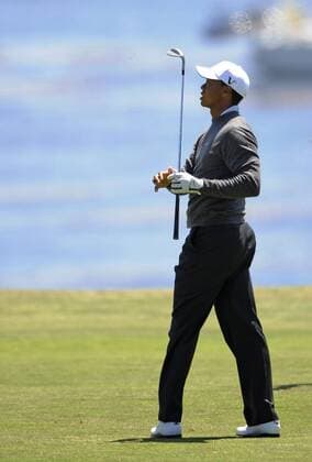 17 June 2010: Tiger Woods (USA) in action on the fifth during the first round of play of the USGA 2010 U.S. Open Championship at Pebble Beach Golf Links, Pebble Beach, California. Icon12810061736 EDITORIAL USE ONLY