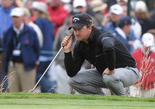 Graeme McDowell (GBR) lines up a putt on the 3rd green during the second round of the U.S. Open in Pebble Beach, California on June 18, 2010.  PBP20100618310 o0 mc dowell