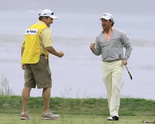 June 20, 2010: US OPEN Champion Graeme McDowell (Northern Ireland) and his Caddy, after his winning put on the 18th green, during the final round of the 110th US Open at Pebble Beach Golf Links, Pebble Beach California. . - ZUMAcj3 o0 Mc Dowell, Jubel, Freude,