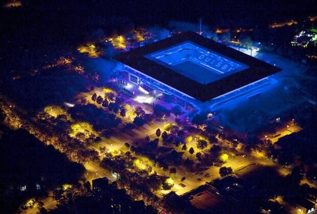 Luftbild, Nachtbild, Nachtaufnahme, Nachtluftbild, MSV-Arena Stadion, Duisburg, Ruhrgebiet, Nordrhein-Westfalen, Germany, Europa,