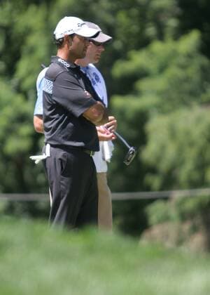 Arjun Atwal (India) lines up his shot on the 14th green during the first round of the AT&T National at Aronimink Golf Club in Newtown Square, Pennsylvania. Icon20810070138 EDITORIAL USE ONLY