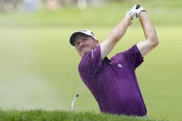 David Toms (USA) hitting from the bunker on the third hole during the first round of the AT&T National at Aronimink Golf Club in Newtown Square, Pennsylvania. Icon1007010141 EDITORIAL USE ONLY