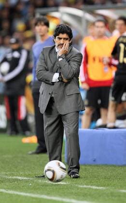 Argentina s coach Diego Armando Maradona looks on dejected FIFA World Cup 2010 QuarterFinals Argentina v Germany 3rd July, 2010 EDITORIAL USE ONLY. No use with unauthorised audio, video, data, fixture lists, club league logos or live services. Online in-match use limited to 120 images, no video emulation. No use in betting, games or single club league player publications.