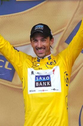 Tour de France, Prolog in Rotterdam - Etappensieger Fabian Cancellara (Saxo Bank) übernimmt das Gelbe Trikot  o0 Jubel Freude