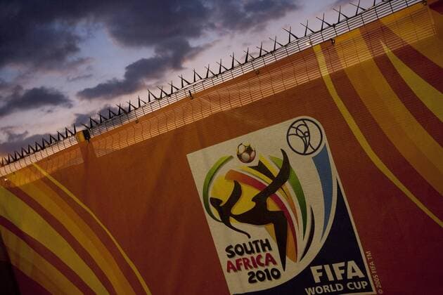 2010 FIFA World Cup on July 02, 2010 at Soccer City Stadium in Soweto, suburb of Johannesburg.  o0 FNB First National Logo Zaun