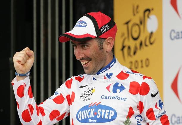 10.07.2010 Rousses Radsport 97. Tour de France 2010, 7. Etappe Tournus - Station des Rousses, Jerome PINEAU (FRA Quick Step) im Punktetrikot o0 Jubel Freude Bergtrikot