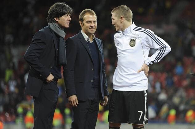 L-R: Bundestrainer Joachim LOEW (GER),Hans Dieter (Hansi) FLICK und Bastian SCHWEINSTEIGER (GER) o0 Trainer, Nationaltrainer