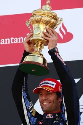 Formula One - FIA F1 World Championships - British Grand Prix Winner, 1st, Mark Webber (Australien), Red Bull Racing  o0 Jubel, Freude, Sieg, Pokal, Trophäe, Objekte