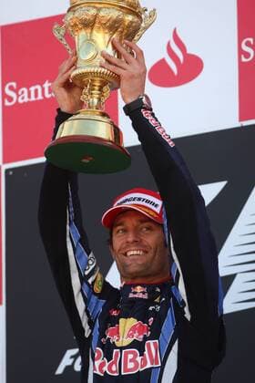 Race, Mark Webber (Australien), Red Bull Racing, RB6 race winner British Grand Prix, Silverstone 08-11 July 2010  o0 Jubel Freude Pokal Trophäe Objekt