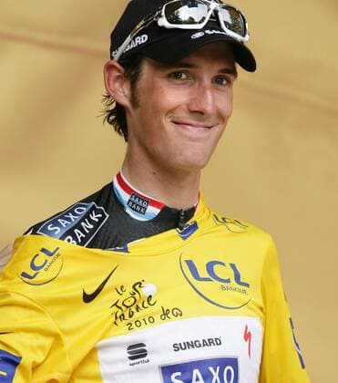 13.07.2010 Saint-Jean-de-Maurienne Radsport 97. Tour de France 2010, 9. Etappe Saint-Jean-de-Maurienne > Morzine-Avoriaz, Andy SCHLECK LUX Saxo Bank im Gelben Trikot o0 Freude