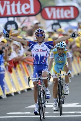 Tour de France 2010 - Etappe 12 - 16.07.2010 - Bourg de Peage Mende - Etappensieger Joaquim Rodriguez Oliver (ESP) - Katusha vor Alberto Contador (ESP) - Astana - xPhotoNewsx -  o0 Jubel Freude