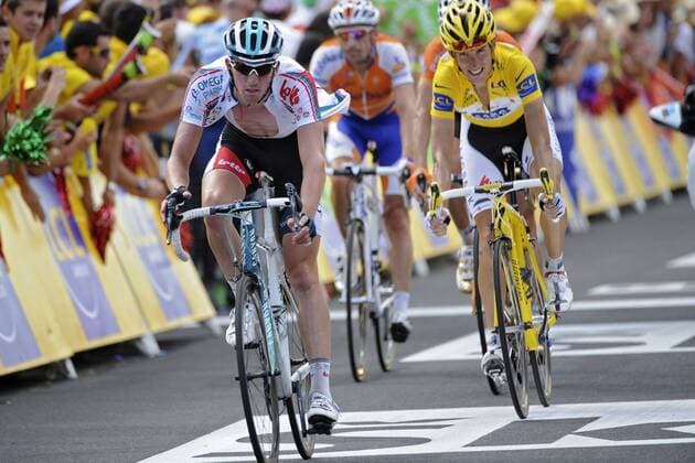 Tour de France 2010 - Etappe 12 - 16.07.2010 - Bourg de Peage Mende - Andy Schleck (LUX, re) - Saxobank , Jurgen Van den Broeck (BEL) - Omega Pharma Lotto - xPhotoNewsx - 