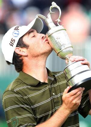 Golf - The British Open - St Andrews: Louis Oosthuizen of South Africa, winner of the 150th Open Golf Championship on the Old Course at St. Andrews, Scotland  o0 RSA Pokal Trophäe Claret Jug Jubel Freude