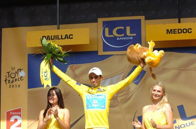 Tour de France, Etappe 19 Bordeaux - Pauillac, Alberto Contador Astana im gelben Trikot, Pauillac  o0 Jubel Freude