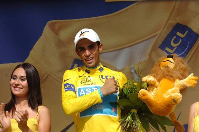 Tour de France, Etappe 19 Bordeaux - Pauillac, Alberto Contador Astana im gelben Trikot, Pauillac  o0 Jubel Freude
