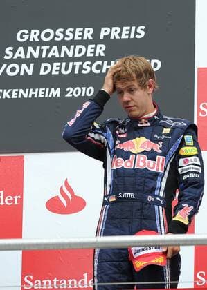 Sebastian VETTEL (GER), Red Bull Racing, enttäuscht ob des dritten Ranges bei der Siegerehrung. Formel 1 GP von Deutschland Hockenheimring,Grosser Santander Preis,Grand Prix,Hockenheim,Rennen am 25.07.2010.