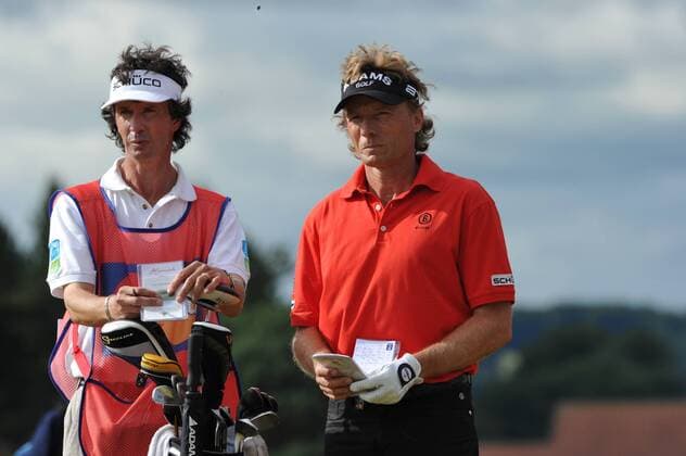 25 07 2010 Bernard Langer (GER) an his caddie Terry Holt in action in the final round of the Mastercard British Senior Open Golf Championship on the Championship Course at Carnoustie, Angus, Scotland xKevinxBatchelorx  ActionPlus11074357 Content restricted for UK based newspaper