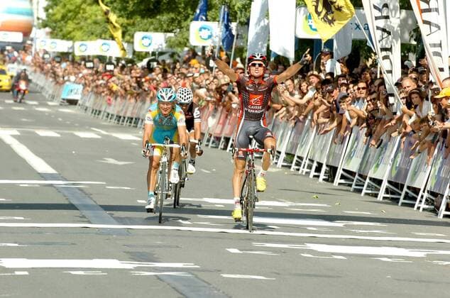 2010, Clasica San Sebastian, Luis Leon Sanchez Gil (Caisse d Epargne) gewinnt vor Alexandre Vinokourov (Astana) und Carlos Sastre (Cervelo Test )  o0 dEpargne