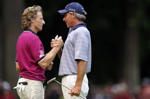 August 1, 2010.Fred Couples r. USA and Bernhard Langer GER after finishing the 31st U.S. Senior Open at Sahalee Country Club in Sammamish, Washington. . - ZUMAch4