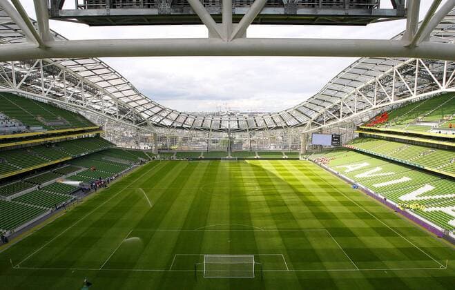 General view of the Aviva Stadium in Dublin - EDITORIAL USE ONLY. No use with unauthorised audio, video, data, fixture lists, club league logos or live services. Online in-match use limited to 120 images, no video emulation. No use in betting, games or single club league player publications.