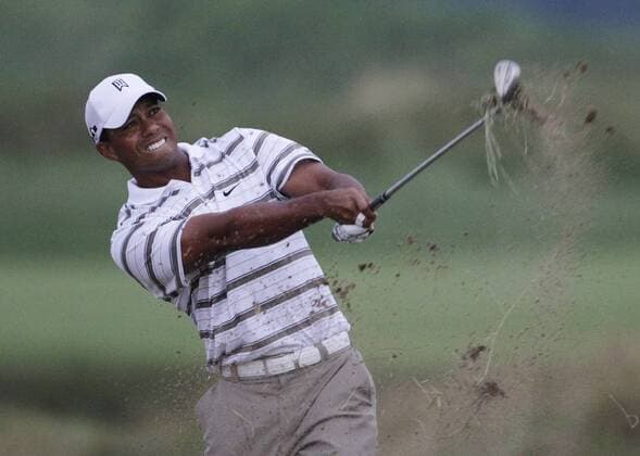 Tiger Woods (USA) takes his third shot on the 5th hole during the second round of the 92nd PGA Championship at Whistling Straits in Kohler, Wisconsin on August 13, 2010. The second round was suspended due to daarkness.  BKX2010081335