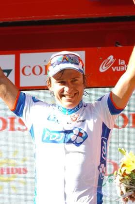 Vuelta 2010, 2. Etappe, Alcala de Guadaira - Marbella: Yauheni Hutarovich (Francaise des Jeux 2010) gewinnt die Etappe  o0 Etappensieger Siegerehrung Jubel Freude